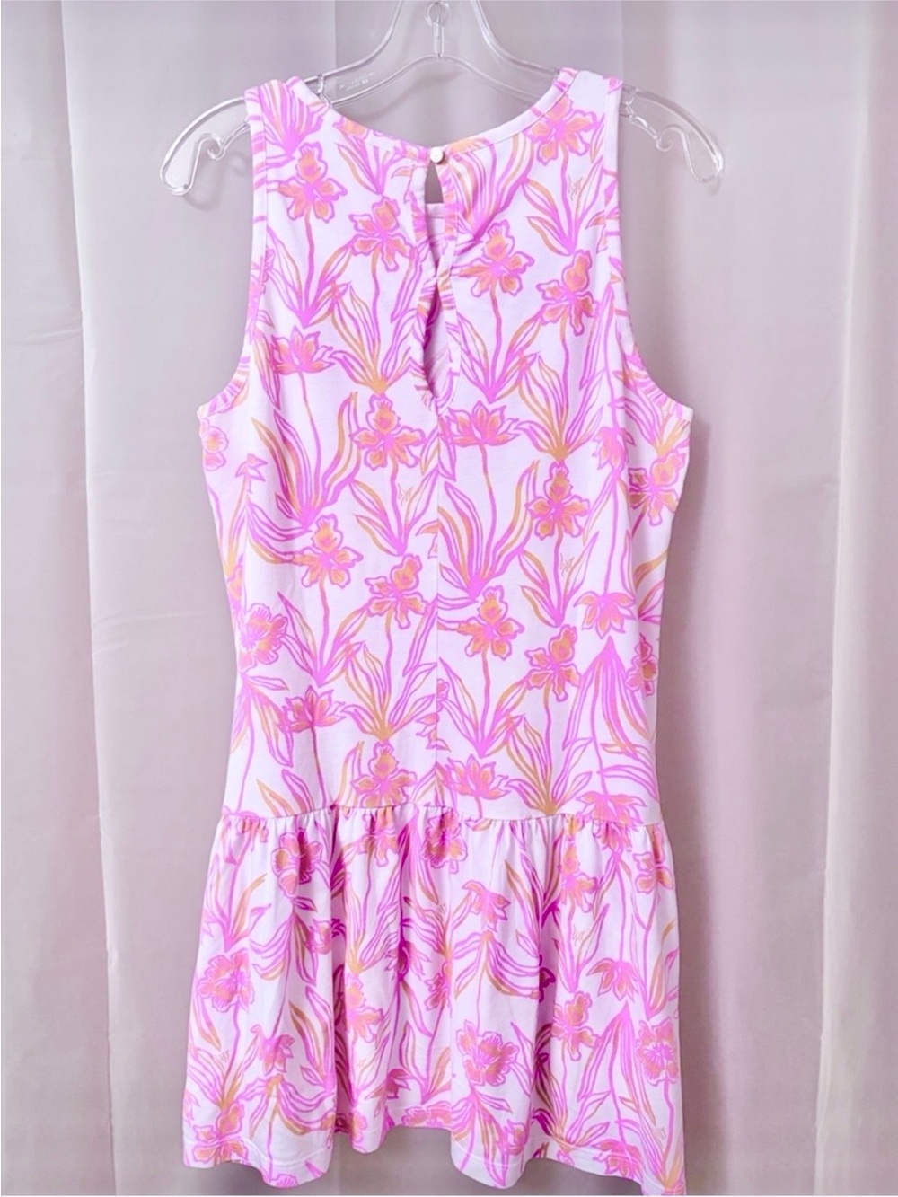 Lilly Pulitzer Dixi Cotton Summer Sleeveless Pink White Ruffle Mini Dress Size M - Picture 2 of 6